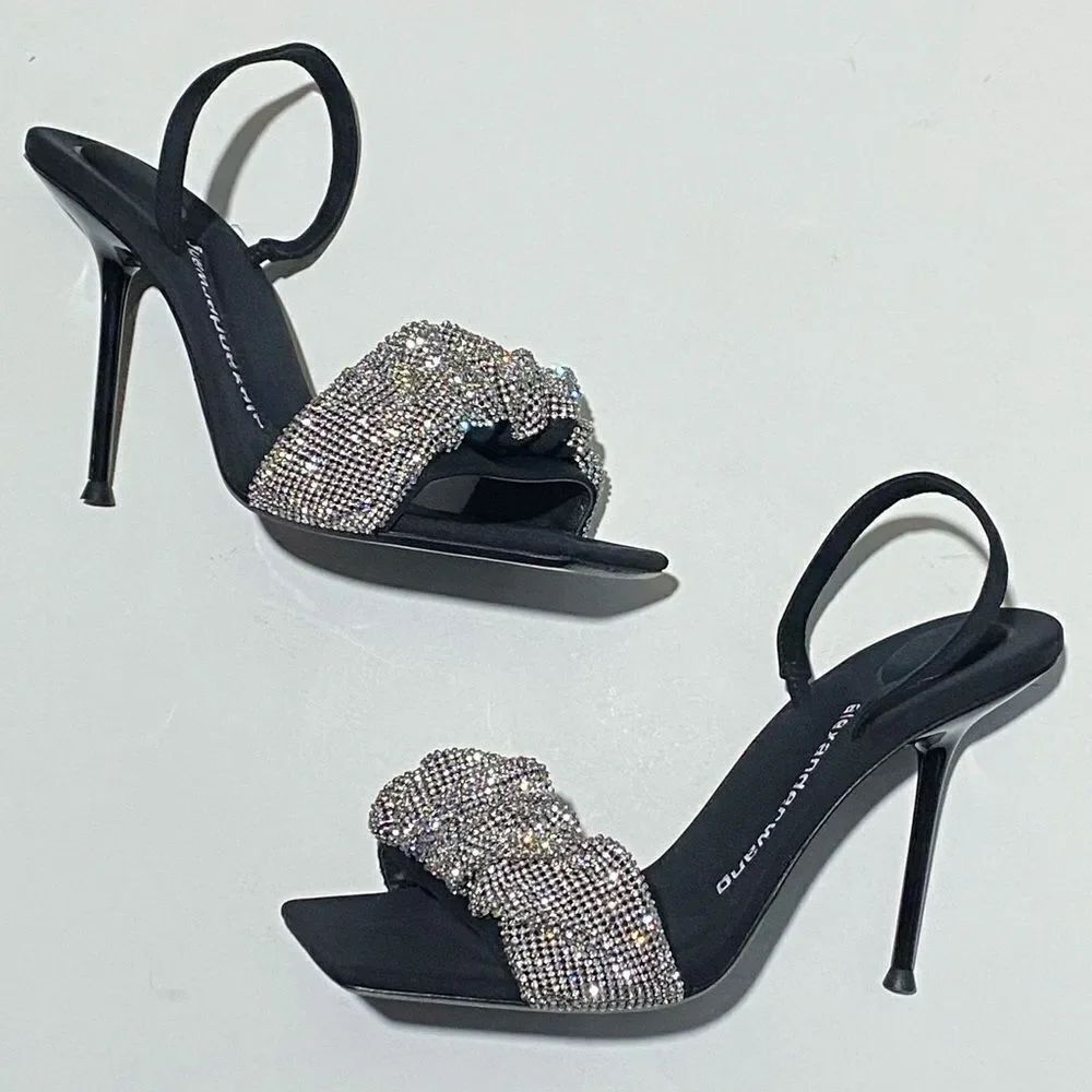 Alexander Wang Julie Scrunchie Embellished Slingback High Heel Sandals size 38